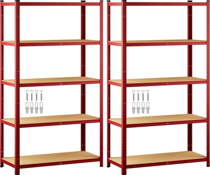 2x Stellingkast - 180x90x40cm 875kg 5 MDF-Panelen - Rood