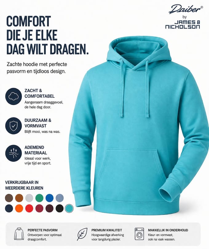 James And Nicholson Heren Basis Hoodie (Turquoise)