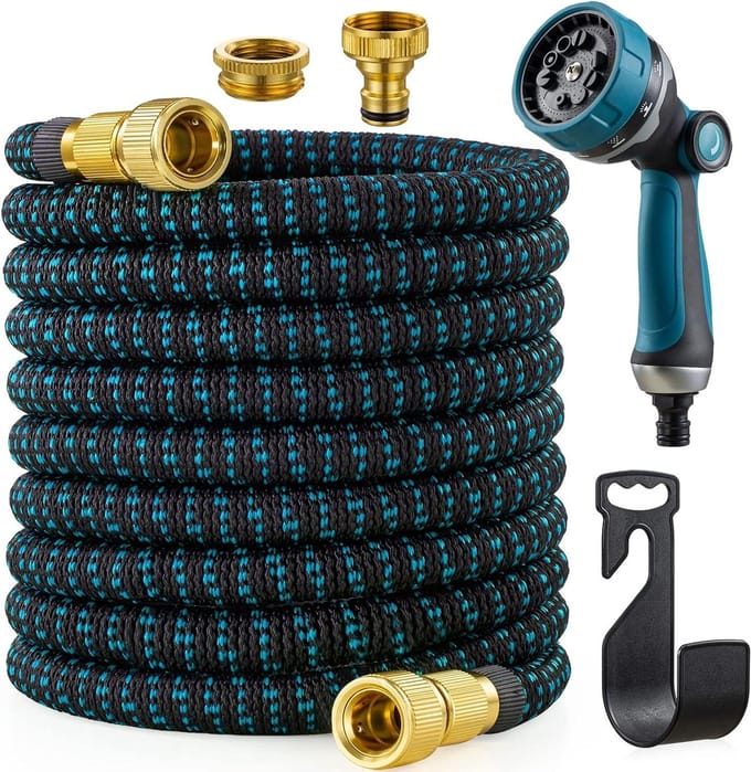 Tuinslang Uitschuifbaar - Flexibele Waterslang - Tuin Water Geven - 3 Laags Latex Kern - 15 Meter - Blauw