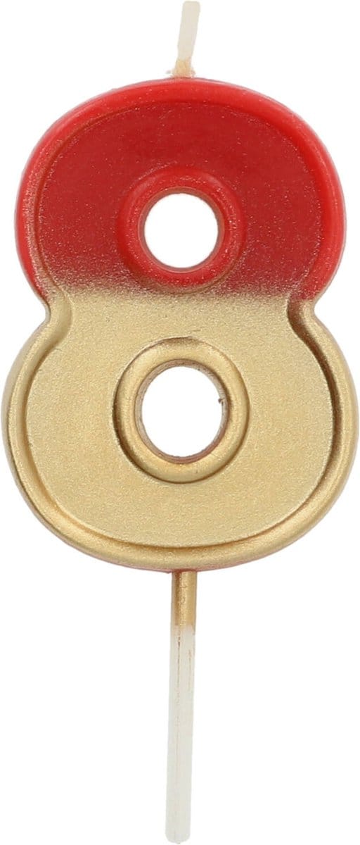 Folat - Kaars Retro Cijfer 8 Rood - 5 cm