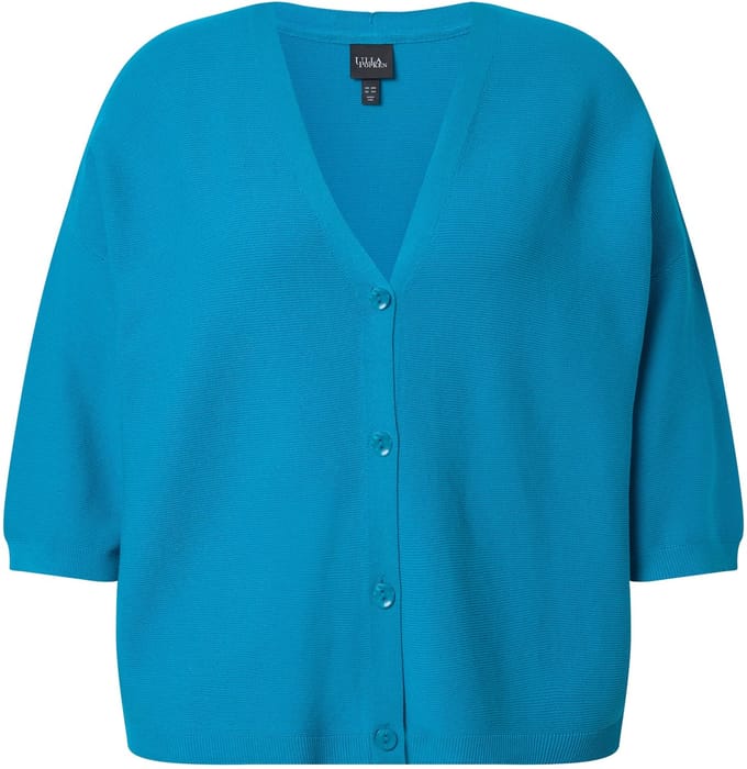 Ulla Popken - Dames - Vest linkshandig gebreid oversized V-halslijn - Aqua turquoise - Maat 62+