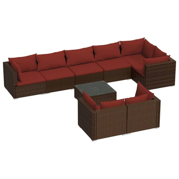 vidaXL - 9-delige - Loungeset - met - kussens - poly - rattan - bruin