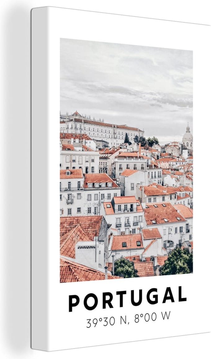 Canvas Schilderij Portugal - Rood - Skyline - 20x30 cm - Wanddecoratie