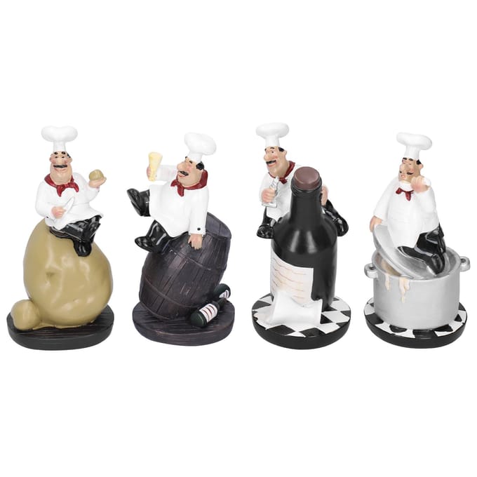 Model Chef Standbeeld Figuurtjes Set Keukendecor met Aardappelen Hars Ornamenten Verzamelbaar Cadeau black