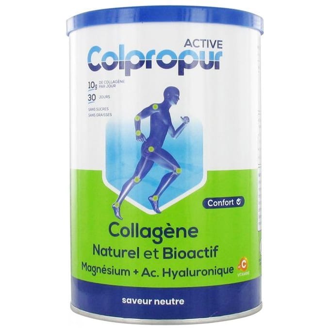 COLPROPUR Active – Collagène Peptides + Acide hyaluronique + Magnésium – Fatigue & articulations - 330g – Saveur Neutre - 30 doses