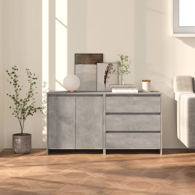 vidaXL - 2 - st - Dressoirs - bewerkt - hout - betongrijs
