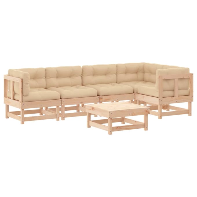vidaXL - 6-delige - Loungeset - met - kussens - massief - hout