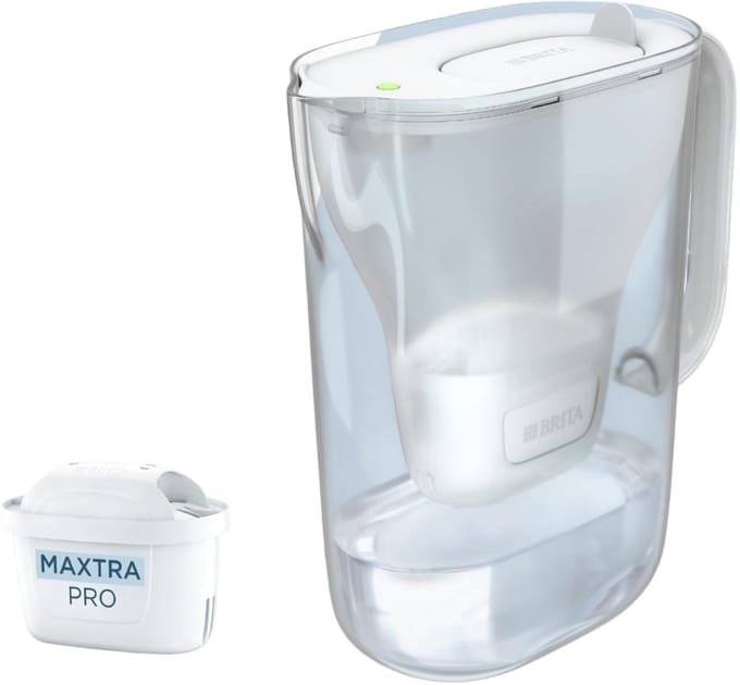 BRITA waterfilterkan Style Essential - 2,4L - Wit - incl. 1x MAXTRA PRO Pure Performance waterfilter - past in de koelkast, met Smart LED Light & klapdeksel