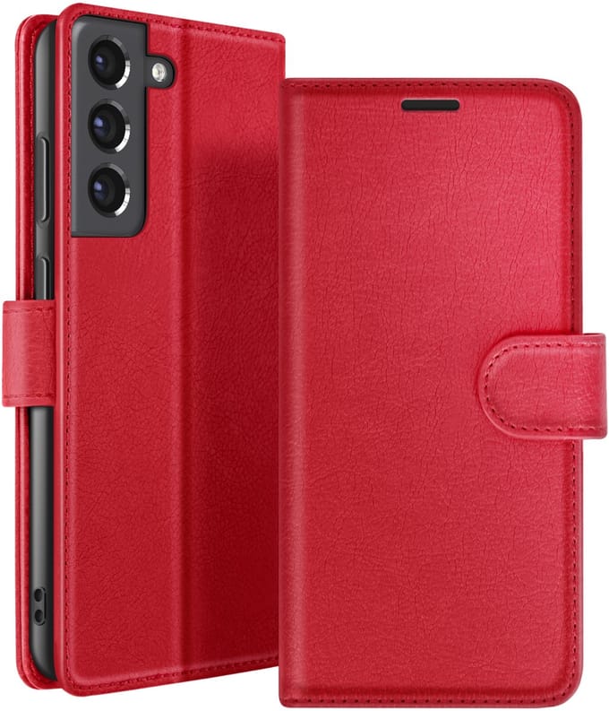 Zanae, Hoesje geschikt voor Galaxy S21 FE 5G - Wallet Case & Magneetsluiting, Rood