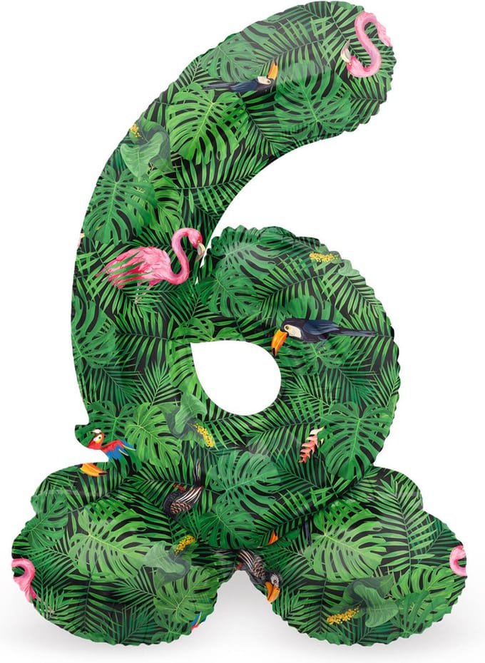 Staande Folieballon Cijfer 6 Jungle Vibe - 41 cm