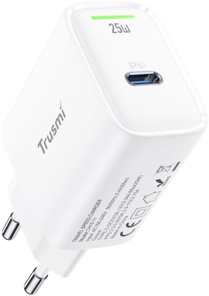 TRUSMI 25W Snellader USB-C Adapter – Power Delivery – Geschikt voor iPhone & Samsung – Wit