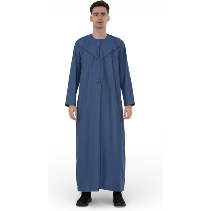 Heren Eid blauwe Marokkaanse Thobe gewaad Djellaba Ramadan Eid Jubba-HM10
