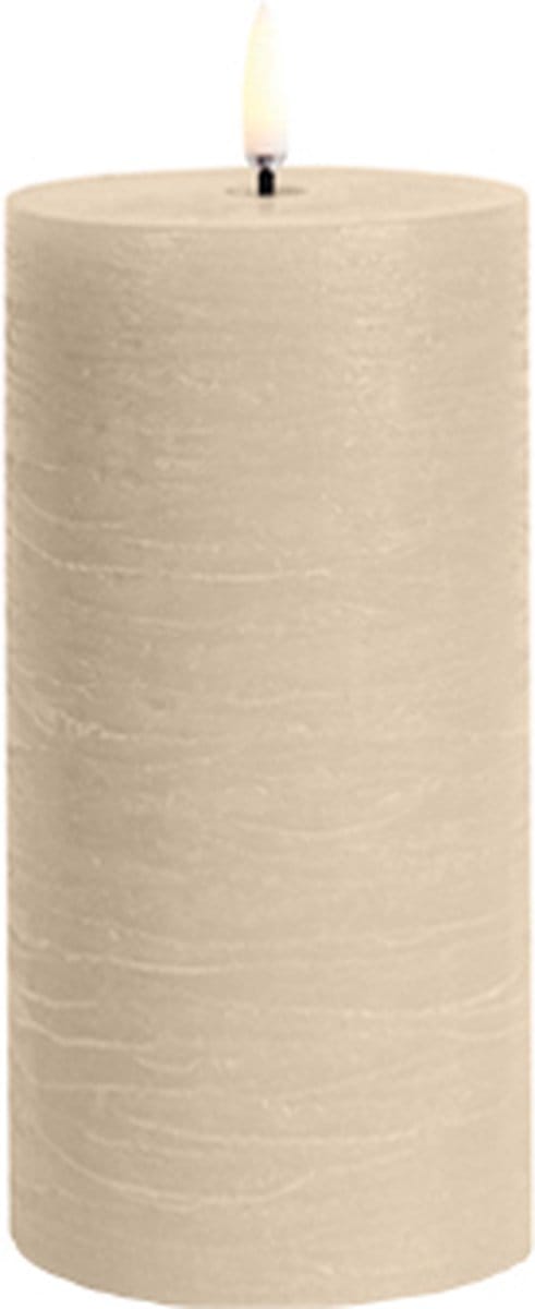 Led Kaars BEIGE Uyuni - BEIGE Led kaars - 3D VLAM - LED BEIGE Pillar Candle - 7,8 cm x Hoogte 15 cm