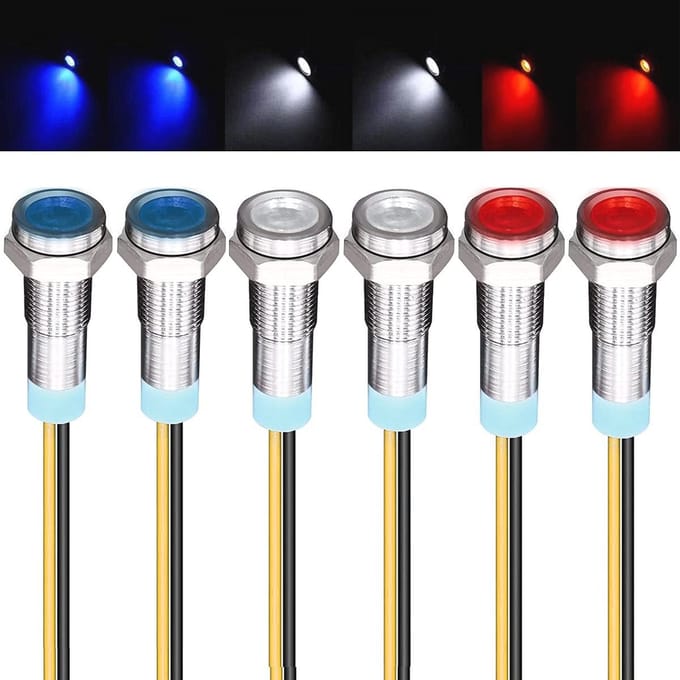 6mm LED Paneel Indicator Lampjes - Rood, Blauw, Wit - 220V-230V Pilot Dash Waarschuwingslampen