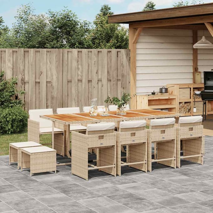 vidaXL - 13-delige - Tuinset - met - kussens - poly - rattan - beige
