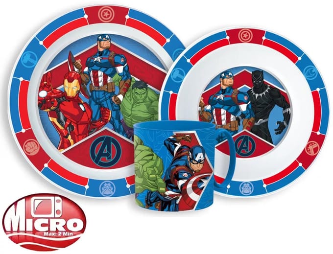 Avengers Marvel – Kinderserviesset 3-delig – Bord, Kom en Beker