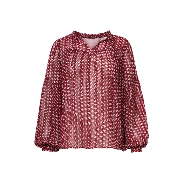 Smashed Lemon Bordeaux en babyroze geometrische geprint blouse |