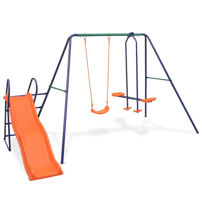 vidaXL - Schommelset - met - glijbaan - en - 3 - zitjes - oranje