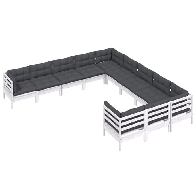 vidaXL - 11-delige - Loungeset - met - kussens - grenenhout - wit