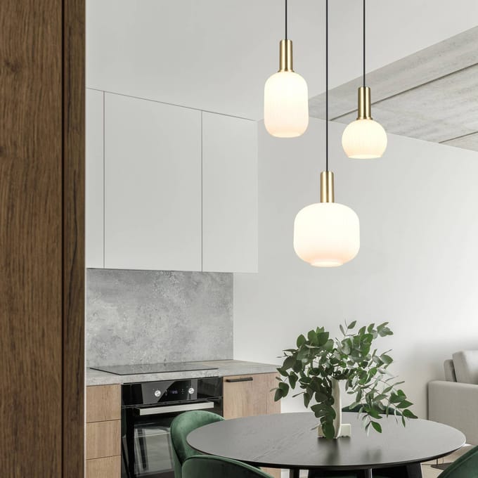 TRIO DIVA - Hanglamp - Messing mat - Wit glas - excl. 3x E27 8,5 W - Plafondbevestiging - In hoogte verstelbaar