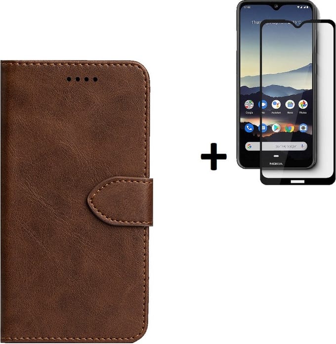 Geschikt voor Nokia C30 Hoesje - Nokia C30 Screenprotector - Wallet Bookcase Bruin + Full Screenprotector