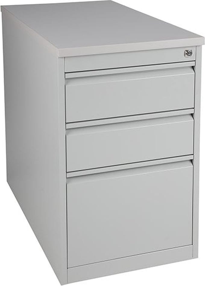 Praktische standcontainer 3 lades diep 80CM kleur Wit (RAL9010) topblad Lichtgrijs