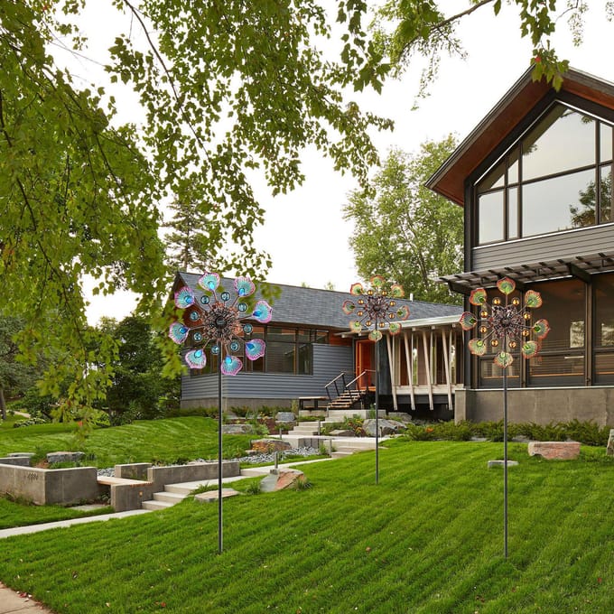 Tuindecoratie Windmolens Waterdicht UV-bestendig Metaal Buiten Windmolen voor Terras Gazon black