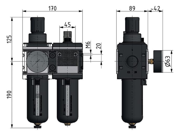 FRL G1'' 12000l/min 0,1-3,0bar/1-44psi Multifix 4