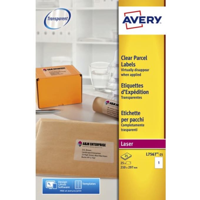 Etiket avery l7567-25 210x297mm transparant 25stuks