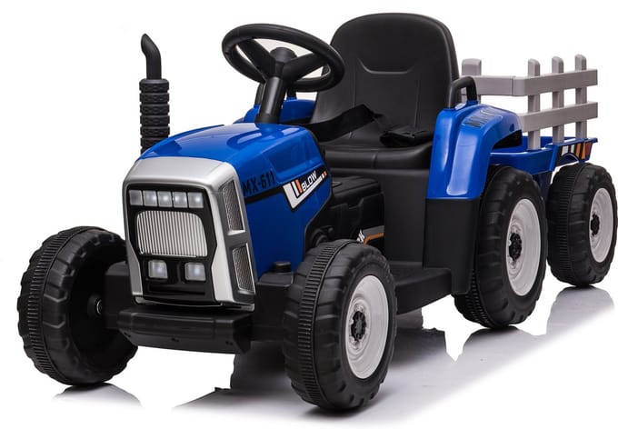 Elektrische kindertractor met aanhanger - Elektrische Kinderauto - 12V - met Afstandsbediening - Blauw