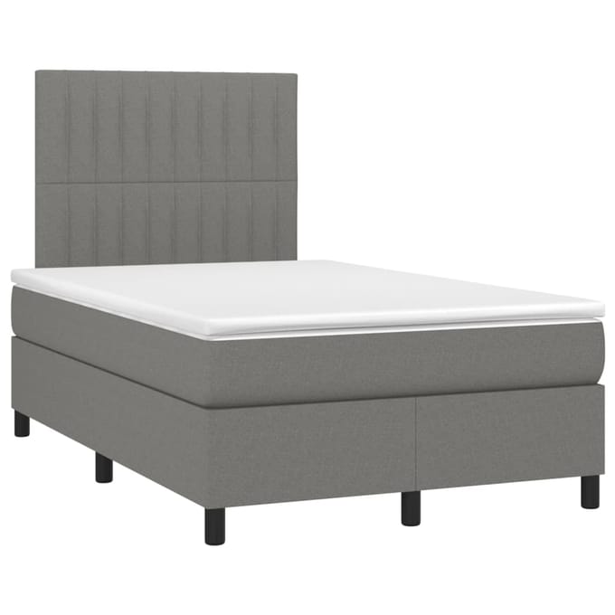 vidaXL - Boxspring - met - matras - en - LED - stof - donkergrijs - 120x200 - cm