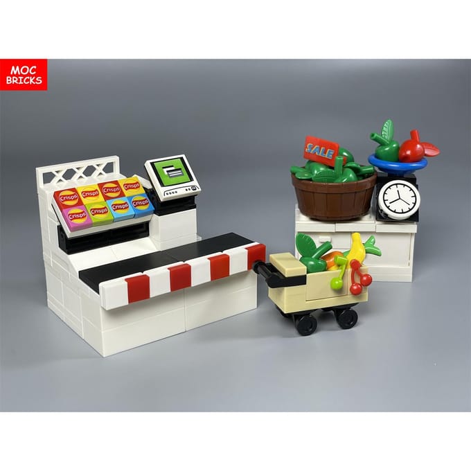 MOC Stenen Voedsel Fruit Display Plank Gereedschap Stad Keuken Accessoires Educatief Bouwstenen Kinder Speelgoed