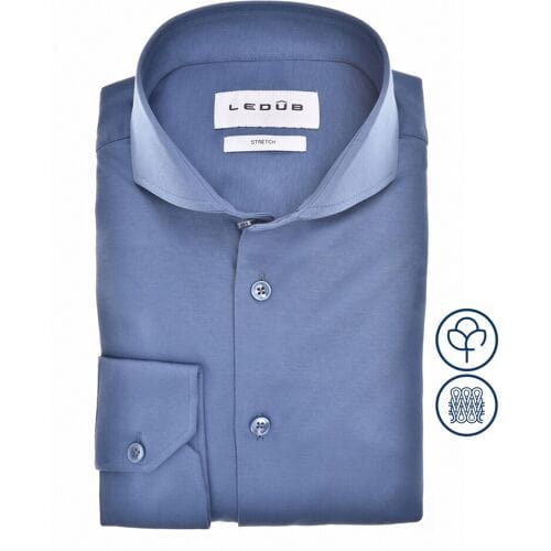 Ledûb Overhemd Slim Solid Color Jersey Cotton Stretch Midden Blauw / male