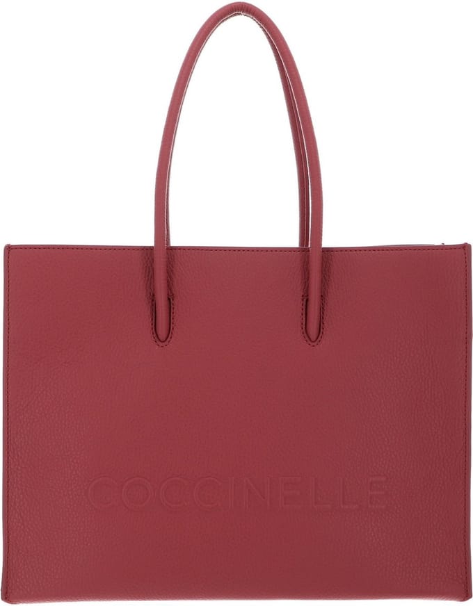 COCCINELLE Leren Schoudertas Maxi Log Handbag Grained Leather Pot Lichtrood