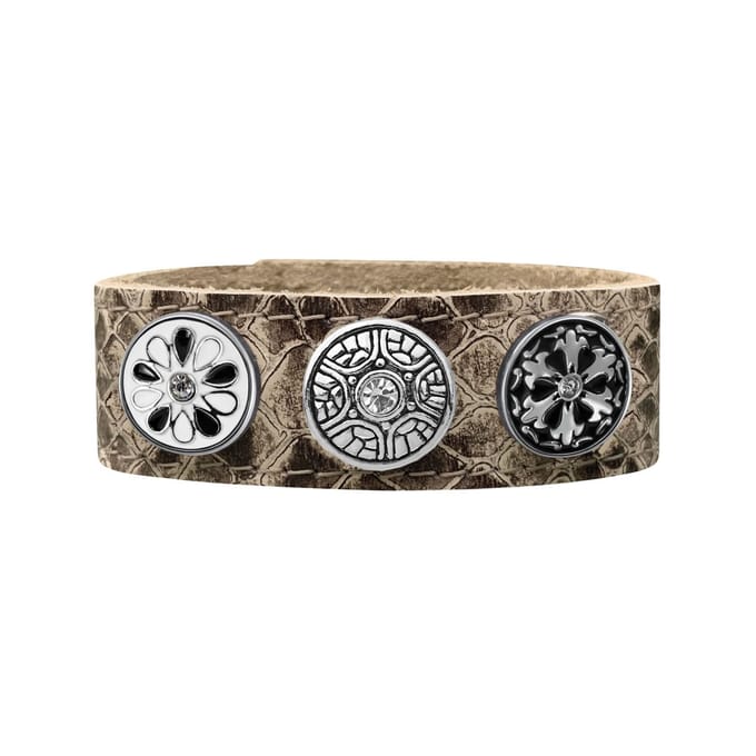 Quiges Dames Leren Armband Beige met 3 Drukknopen Set 19.5 - 21.5cm - EBCMS316