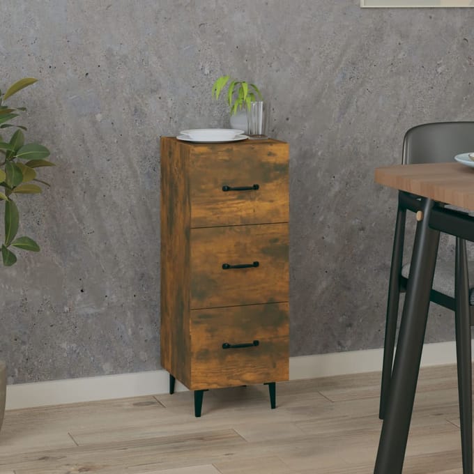 vidaXL - Dressoir - 34,5x34x90 - cm - bewerkt - hout - gerookt - eiken
