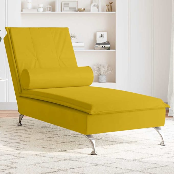 vidaXL - Massage - chaise - longue - met - bolster - fluweel - geel
