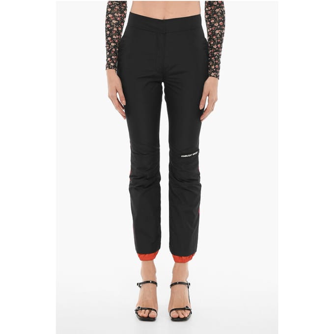 Nylon broek met enkelrits in zwart