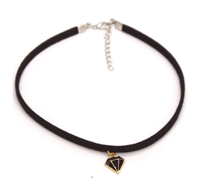 Diamant Zwart Choker - Ketting - Collier - Suède - 36 cm - 1 stuks