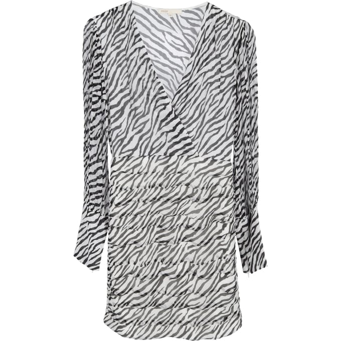Maje Ribane mini-jurk met zebraprint in zwart-witte viscose