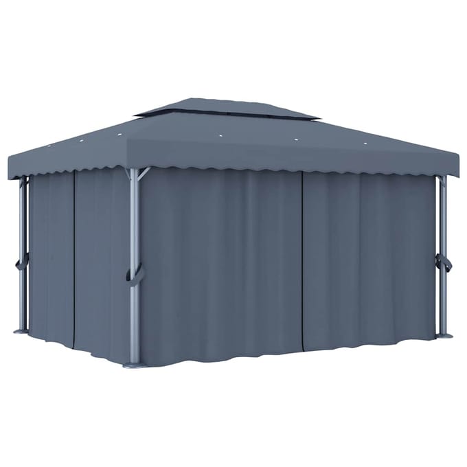 vidaXL - Prieel - met - gordijn - 4x3 - m - aluminium - antraciet