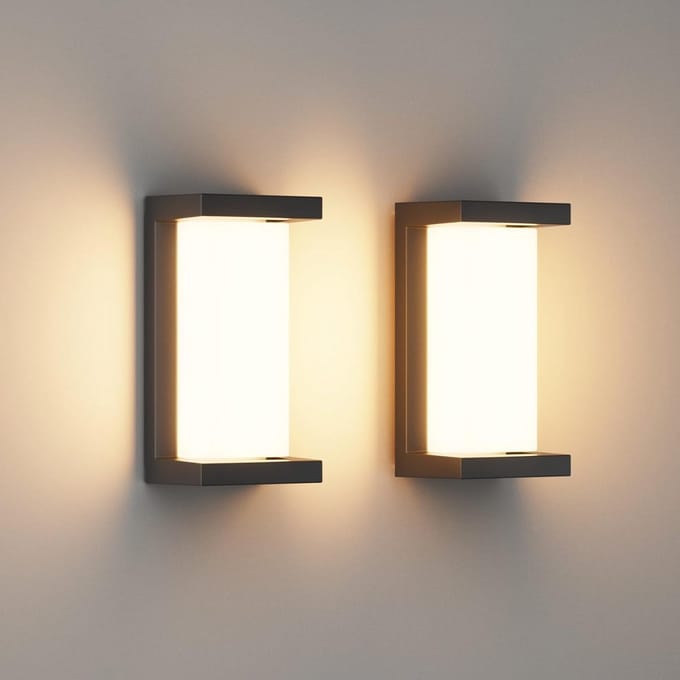 Set van 2 Moderne LED Buiten Wandlampen Zwart - IP65 Waterdicht - Warm Wit Licht 3000K