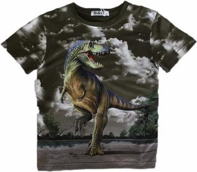 S&C Dinosaurus Shirt - T-Rex - Groen - Maat 146/152 (12 jaar)