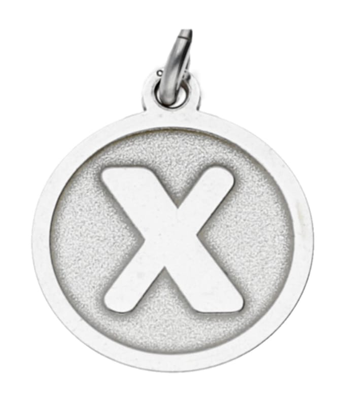 Zilveren Letter X rond mat en glans kettinghanger