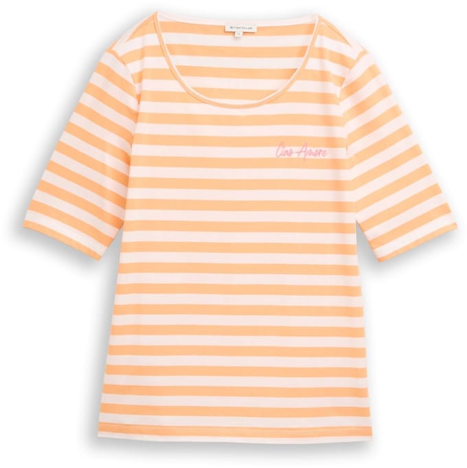 Tom Tailor - T-shirt met borduursel - Maat S - orange white stripe