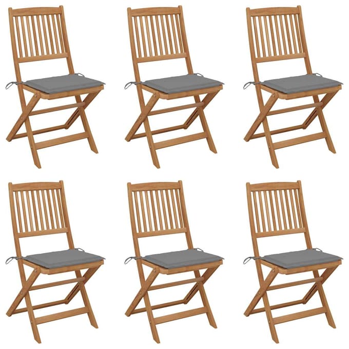 vidaXL - Inklapbare - stoelen - 6 - st - met - kussens - massief - acaciahout