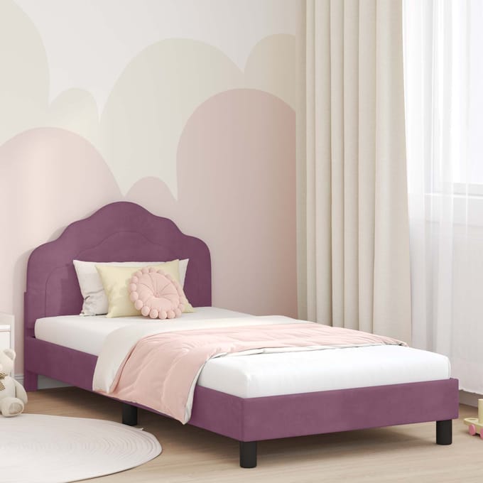 vidaXL - Kinderen - bedframe - met - hoofdboard - Paars - 90 - x - 190 - cm - Fluweel