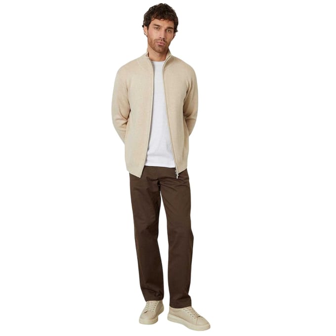 Threadbare Wynnstay gebreid herenvest met doorlopende ritssluiting (Havermelk)