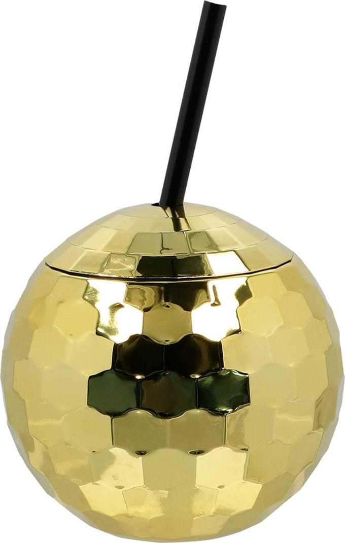 Boland - Beker Discobal met rietje goud - Glitter & Glamour - Glamour - 80's - NYE - Oudjaarsavond