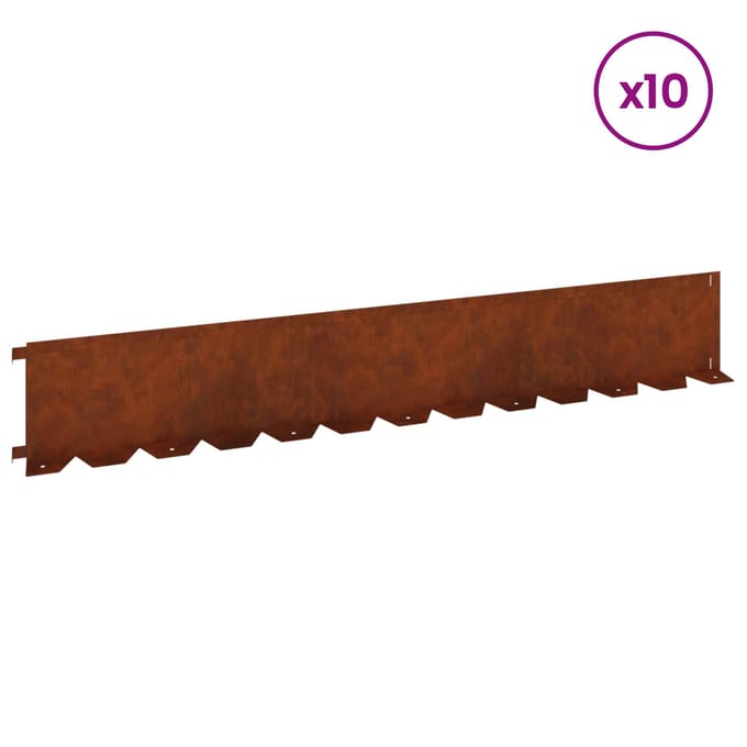 vidaXL - Gazonrand - 10 - st - 102 - x - 15 - x - 4 - cm - Staal - Roestig